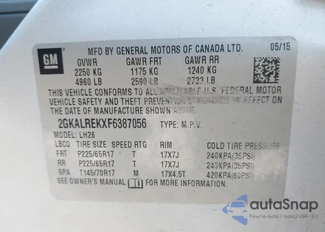 2015 GMC Terrain Sle-2 из США, поврежденный, VIN 2GKALREKXF6387056